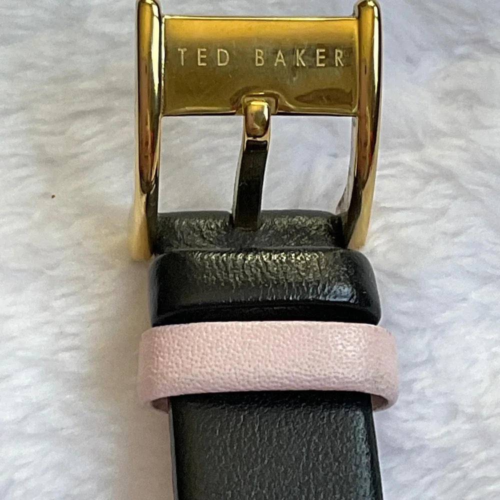 Ted Baker Olivia Black Leather Band Goldtone Face Watch Timepiece
